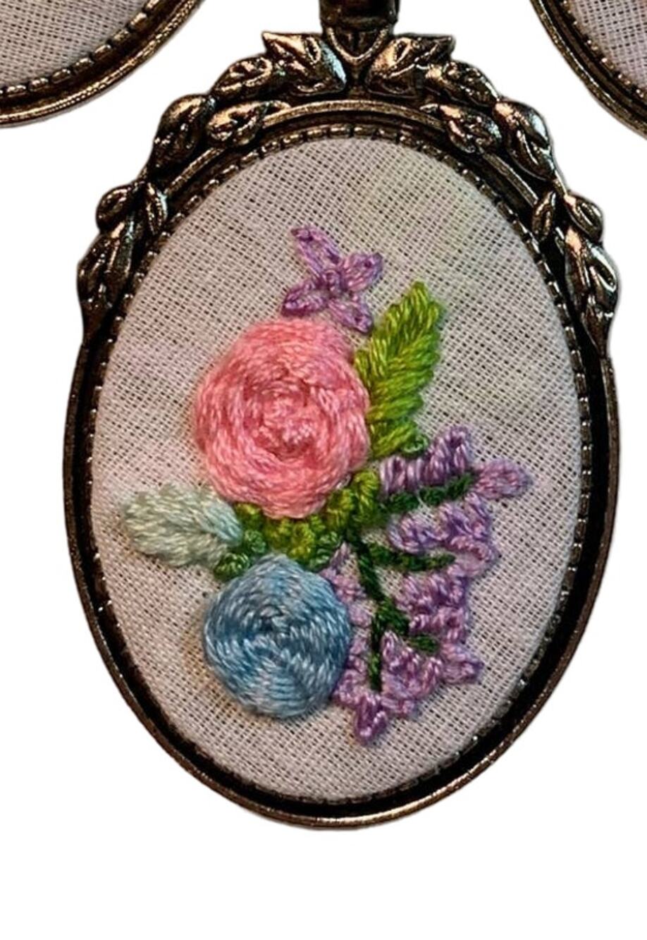 Handmade Botanicals Embroidery Necklace - Pastel Pink & Blue Florals